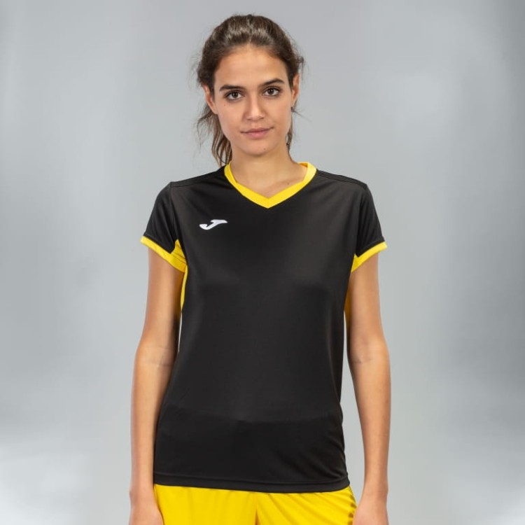 JOMA T-SHIRT CHAMPION IV BLACK-YELLOW S/S WOMAN