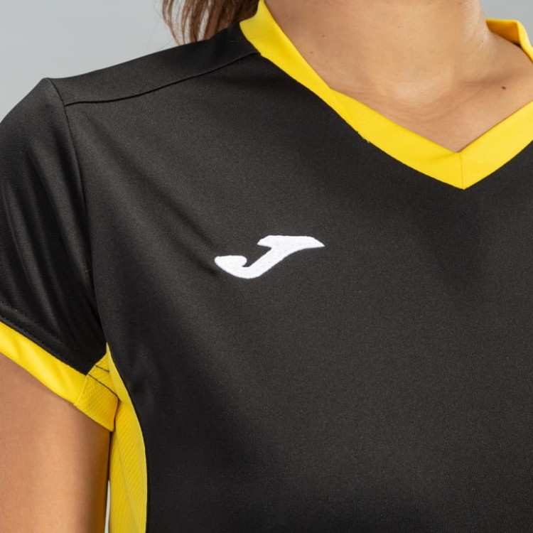 JOMA T-SHIRT CHAMPION IV BLACK-YELLOW S/S WOMAN