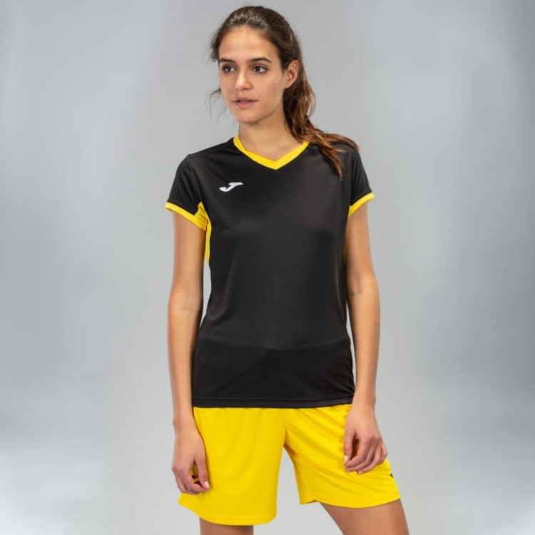 JOMA T-SHIRT CHAMPION IV BLACK-YELLOW S/S WOMAN
