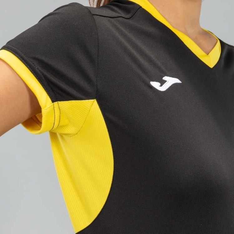 JOMA T-SHIRT CHAMPION IV BLACK-YELLOW S/S WOMAN